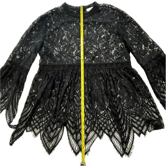 Umgee Top sz M Lace Sheer Bell Sleeve Black Wimsigoth Romantic Victorian Goth - Picture 7 of 9